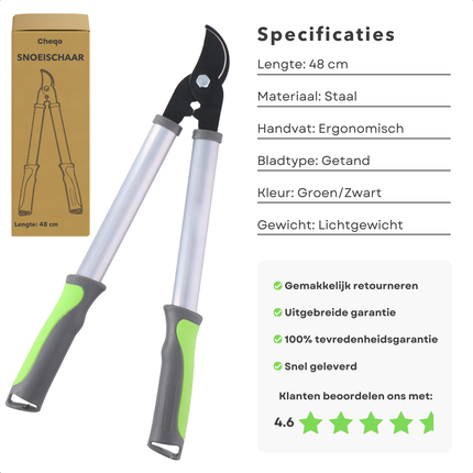 Cheqo® Snoeischaar 48 cm - Heggenschaar - Snoei Schaar - Takkenschaar - Tuingereedschap - Aluminium Takkenknipper