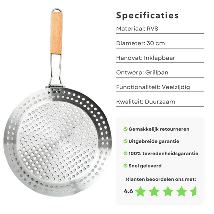 Cheqo® Roestvrijstalen Barbecue Grillpan met Inklapbaar Handvat - Grote Pan voor op de Barbecue - BBQ Pan