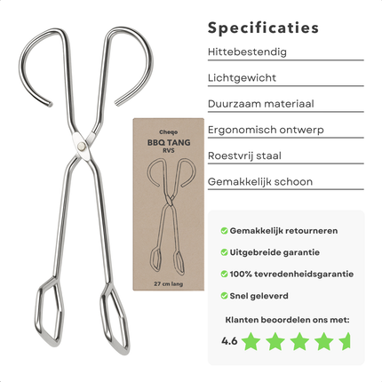 Cheqo® PRO BBQ Tang - Barbecue Tang - Vleestang - Keukentang - Serveertang - Keuken Tang - RVS