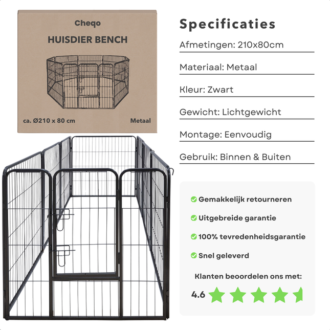 Cheqo® Opvouwbare Metalen Kennel - Grote Buitenren voor Huisdieren - Puppyren - Kattenren - Konijnenren - Hondenren - Kennel