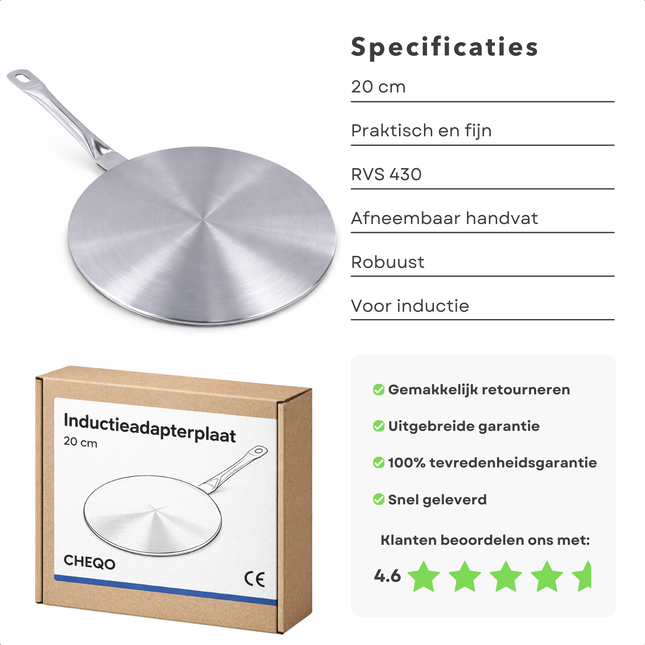 Cheqo® Inductie Adapterplaat - Inductie Adapter Plaat - Inductie Adapter - Inductieplaatje - Adapterplaat Inductie - Inductie Converter - Warmteverspreiderplaat - Warmtegeleiderplaat - Sudderplaat - Sudderplaatje - Pannen Aanpassen Aan Inductie