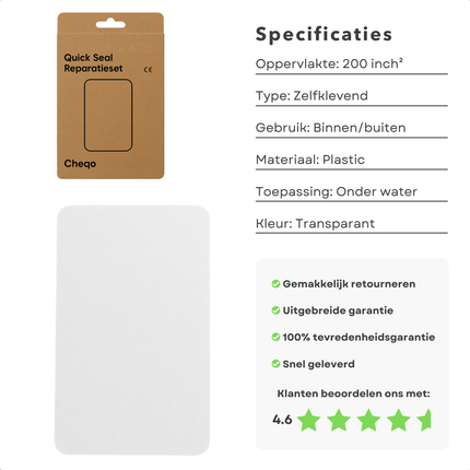 Cheqo® Onderwater Zwembad Reparatieset - Reparatieset voor Zwembaden - Transparante Zelfklevende Folie - Voor Opblaasbaar Zwembad - Reparatieset voor Opblaasbare Artikelen