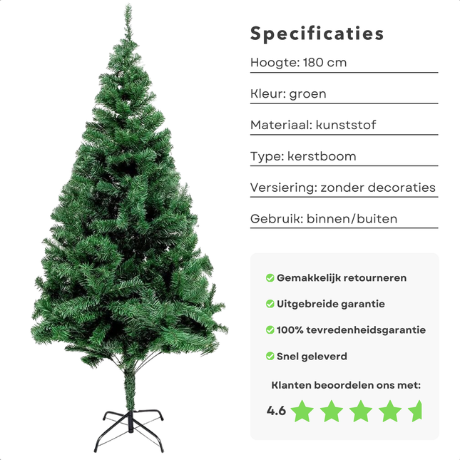 Cheqo® Kunstkerstboom 180 cm - Realistische Kerstboom voor Binnen - Metalen Standaard