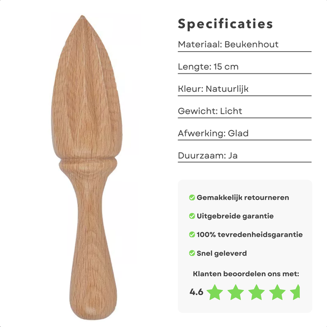 Cheqo® Handmatige Citruspers - Handpers - Citroenpers - Limoenpers - 15 cm - Beukenhout
