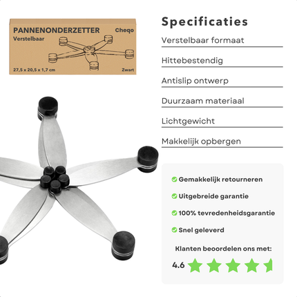 Cheqo® Verstelbare Pannenonderzetter - Pannenrooster - Hittebestendig - Beschermende Tafelonderzetter - Roestvrij Staal