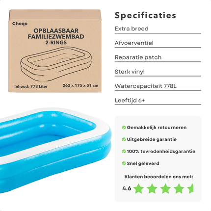 Cheqo® Opblaasbaar Zwembad - Opblaasbad - Familiezwembad - Stevig Vinyl
