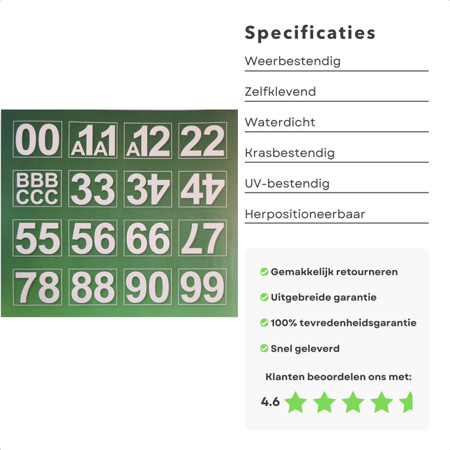 Cheqo® Container Stickers Huisnummer - Vuilniscontainer Nummer - Kliko Stickers - Containerstickers - Afvalbak Stickervellen - Weerbestendige Cijfers - Set van 16 - Letters en Cijfers