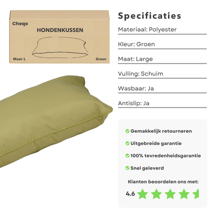 Cheqo® Hondenkussen - Huisdierbed - Hondenmand - Benchkussen - Hondenbed - Waterdicht - Voor Grote Honden - Groen