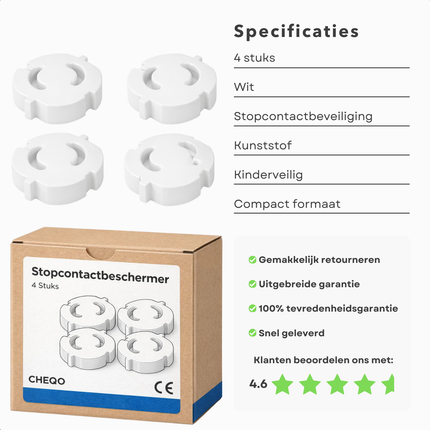 Cheqo® Stopcontactbeveiliging - Stopcontactbeschermers - Stopcontactbeschermer - Stopcontact Beveiliging - Kinderbeveiliging Stopcontact - Stopcontactbeveiliging Kind - Stopcontactbeveiliging Baby - Stopcontact Afdekking - Stopcontactbescherming