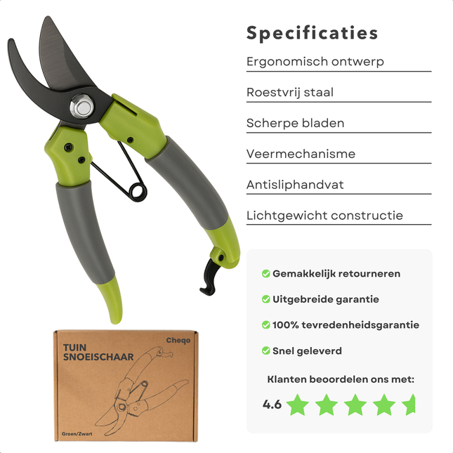 Cheqo® Snoeischaar - Tuinschaar - Takkenschaar - Snoeigereedschap - Voor Takken - Scherp en Duurzaam