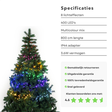 Cheqo® Clusterverlichting Multicolor - Kerstboomverlichting - Kerstlampjes - Kerstverlichting - 8M - 400 LED - Waterdicht voor Binnen en Buiten