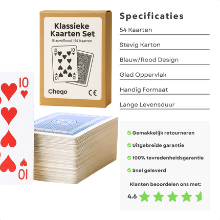 Cheqo® Speelkaarten Rood En Blauw - Poker Speelkaarten - Speelkaarten Set - Speelkaarten Voor Pokeren - Spelkaarten - Kaartspel