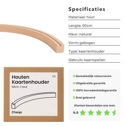 Cheqo® Houten Kaartenhouder - Spelkaarten Houder - Kaarten Overzichtelijk - Handen Vrij Tijdens Spel - Houten Spelaccessoire - Kaartenhouder Voor Tafel - Kaartenhouder Voor Bordspellen - Kaartenhouder Met Sleuf