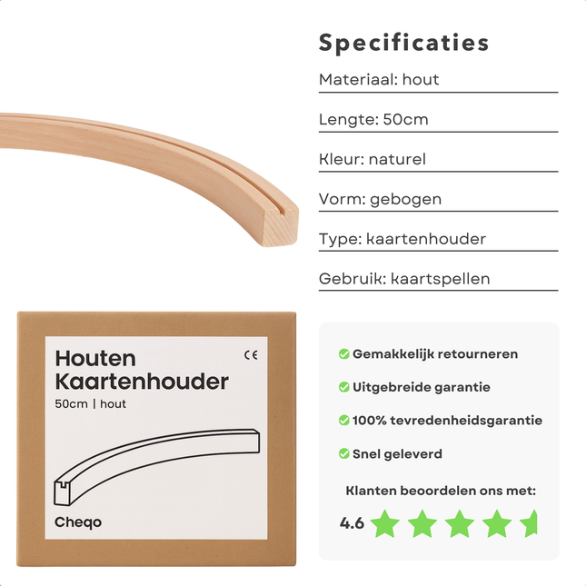 Cheqo® Houten Kaartenhouder - Spelkaarten Houder - Kaarten Overzichtelijk - Handen Vrij Tijdens Spel - Houten Spelaccessoire - Kaartenhouder Voor Tafel - Kaartenhouder Voor Bordspellen - Kaartenhouder Met Sleuf