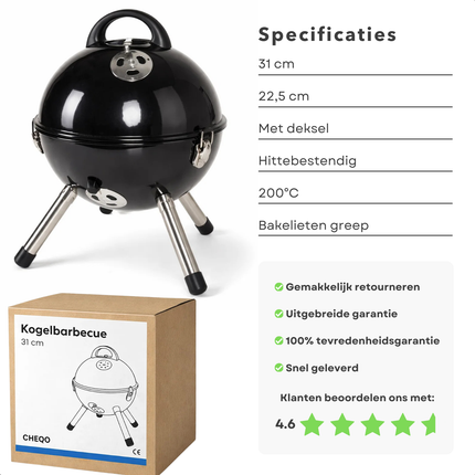 Cheqo® Kogelbarbecue - Houtskoolbarbecue - Houtskool Bbq - Kogel Bbq - Kolenbarbecue - Kogelgrill - Ronde Barbecue - Ronde Bbq - Barbecue Met Deksel - Houtskoolgrill - Draagbare Houtskool Bbq - Draagbare Barbecue
