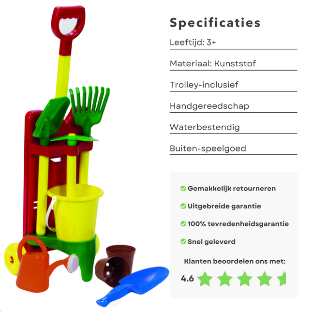 Cheqo® Emmerset voor Kinderen - Tuinierset - Zand Speelgoed - Strand Speelgoed - Schepje - Hark - Emmer - Tuinspeelset Kinderen - 9-Delig Speelgoed - Voor Buiten Spelen