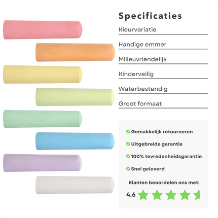 Cheqo® Stoepkrijt Set - 37 Stuks in Emmer - Stoep Krijt - Creatief Buitenspeelgoed - Kleurkrijt voor Kinderen