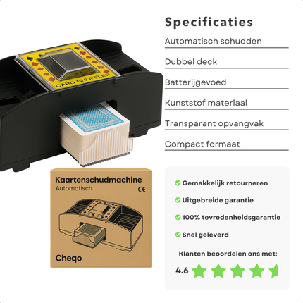 Cheqo® Elektrische Kaartenschudmachine - Speelkaarten Schudder Kaartenschudder Kaarten Schudmachine - Automatische Kaartschudder 2 Decks - Op Batterij