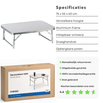 Cheqo® Campingtafel Inklapbaar - Klaptafel - Kampeertafel - Camping Tafel - Tafel Voor Camping - Tafel Voor Buiten - Klaptafel Buiten - Lichtgewicht Campingtafel - Draagbare Tafel - Opvouwbare Tafel - Camping Tafel