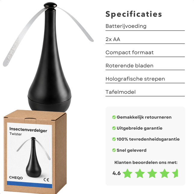 Cheqo® Vliegenverjager voor op Tafel - Vliegenverjager Tafel - Fly Fan - Vliegen Ventilator - Vliegenventilator - Vliegen Waaier - Vliegenverjager - Insectenverjager voor op Tafel - Insectenverjager Tafel