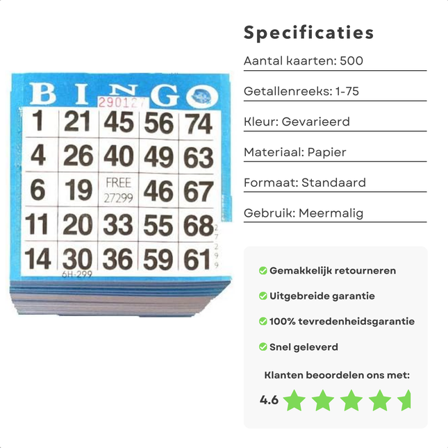 Cheqo® Bingokaarten Papier - Bingko Kaarten - Bingo Block - Bingo Bloks 500 Stuks - Bingo Spel 1-75 - Perfect voor Feestjes