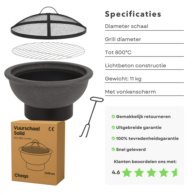 Cheqo® Tafel BBQ - Tafelbarbecue - Camping BBQ - Vuurschaal BBQ - Houtskool Barbecue - Vuurkorf BBQ - Inclusief Vonkenscherm en Pook