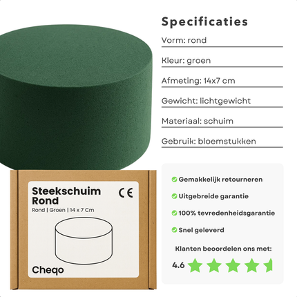 Cheqo® Rond Steekschuim - Groen Steekschuim - Nat Steekschuim - Steekschuim Voor Bloemen - Bloemstukje Maken - Kerststukje Maken - Paasstukje Maken - Bloemisten Spullen - Steekschuim Voor Echte Bloemen