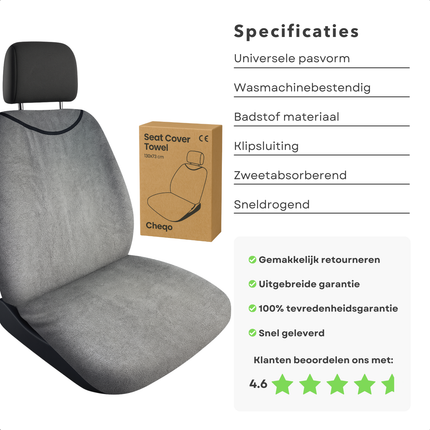 Cheqo® Badstof Autostoelhoes – Zwarte Elastische Stoelhoes – Waterabsorberend & Zweetbestendig – Universele Fitting – Wasmachinebestendig – Autostoel Cover met Klipsluiting – Stoelbescherming voor Sport & Kinderen