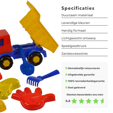 Cheqo® Strandset Speelgoed met Zandvormpjes - 7-Delig Zandbak Speelset met Truck - Voor Kinderen - Duurzaam Plastic