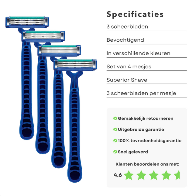 Cheqo® Scheermesjes voor Heren - Scheermes - Wegwerp - Wegwerpscheermesjes - 3 Scheerbladen - Vochtafgevend - Set van 4