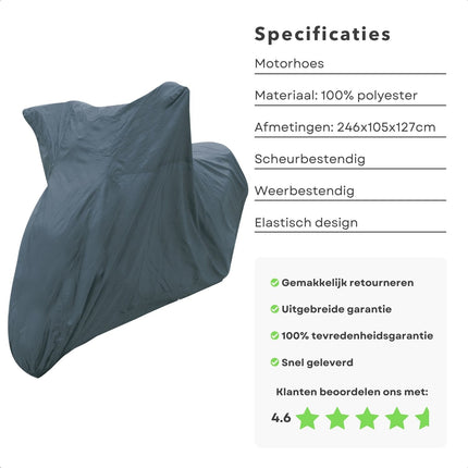 Cheqo® Scooterhoes Maat XL - Vochtwerend en Winddicht - Beschermhoes voor Brommer - Motorhoes van Polyester - Scooterhoes - Brommerhoes - Waterdicht - Voor Binnen en Buiten - Geschikt voor Windscherm - 100% Polyester - 246 x 105 x 127 cm hoezen