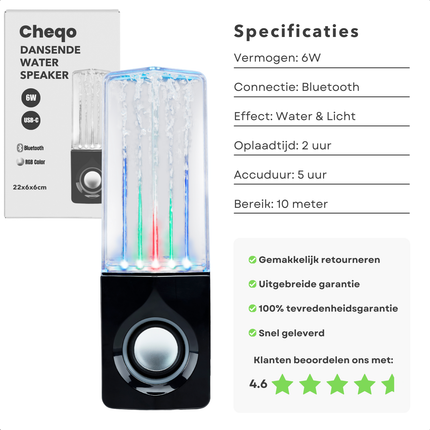 Cheqo® Dansende Water Bluetooth Speaker Draadloos - 6W Geluid - LED Lichtshow - Draadloos en Waterdicht