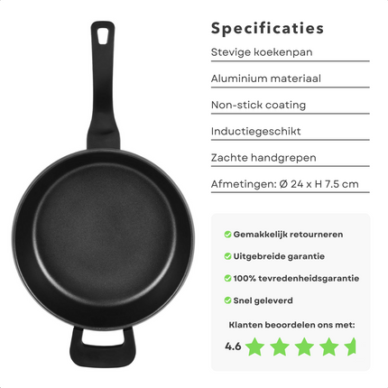 Cheqo® Inductie Diepe Koekenpan met Deksel - Aluminium Non-Stick - Hapjespan - Voor Alle Warmtebronnen - ø28 cm - 3.9L