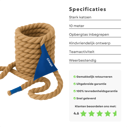 Cheqo® Touwtrekspel - Touwtrekken - Touwtje Trekken - Touw Trekken - 10 Meter Lang - Teamsport voor Kinderen - Sterk en Duurzaam