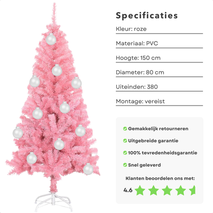 Cheqo® Roze Kerstboom - Kerstboom - Kunstkerstboom 150 cm - PVC - Met Standaard - Binnen/Buiten Gebruik