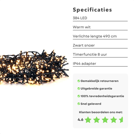 Cheqo® Kerstboomverlichting LED - Kerstlampjes - Kerstverlichting - Kerstboom Verlichting - Warm Wit - 384 LED's - Timerfunctie - Voor Binnen en Buiten