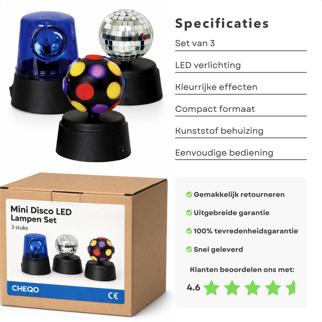 Cheqo® Discolamp Set - Disco Lamp Set - Discolampen Set - Disco Licht Set - Party Lights Set - Feestverlichting Set - Mini Discolamp - Disco Bal Lamp - Party Licht