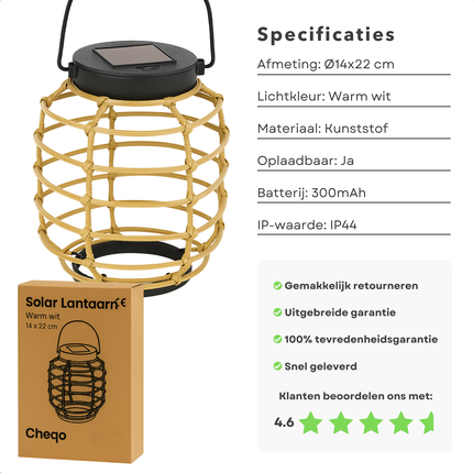 Cheqo® Luxe Tafellamp - Tafel Lamp - Solar Lamp - Solar Lantaarn - Rotan-look - Tuinverlichting