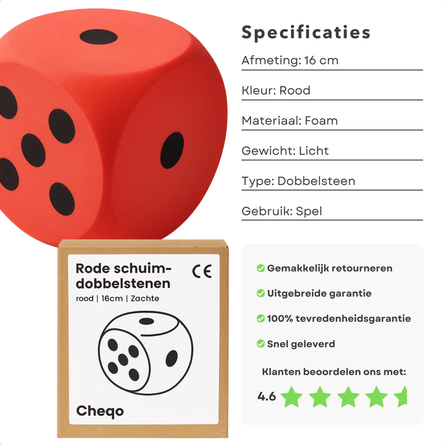Cheqo® Grote Dobbelsteen - Rode Dobbelsteen - Sinterklaas Dobbelsteen - Foam Dobbelsteen - Zachte Dobbelsteen - Dobbelspel Dobbelsteen - Speelgoed Dobbelsteen - Dobbelsteen Voor Kinderen - Dobbelsteen Decoratie - Dobbelsteen Party