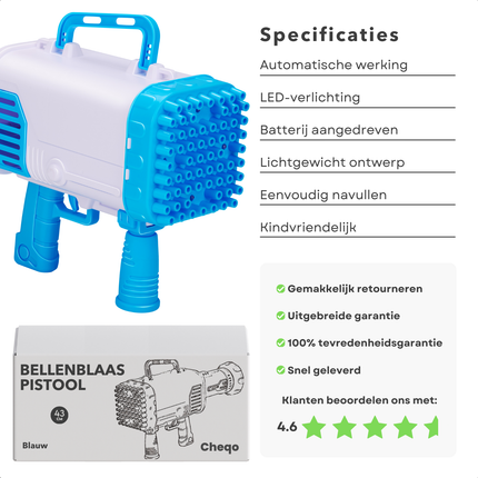 Cheqo® Bellenblaas Pistool - Bubble Gun - Bellenblazer - Bellenblaasmachine - Waterpistool - Inclusief Bellenblaas Navulling