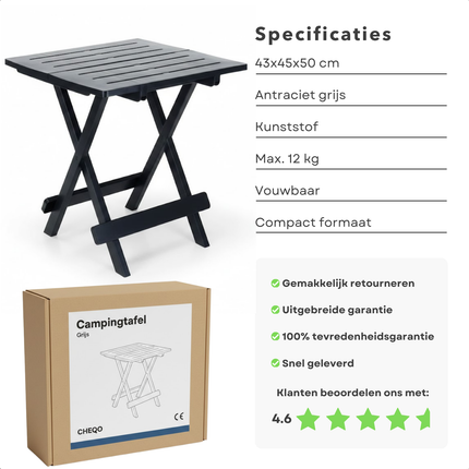Cheqo® Campingtafel - Vouwtafel - Klaptafel - Inklapbare Tafel - Opvouwbare Tafel - Kampeertafel - Camping Klaptafel - Camping Vouwtafel - Inklapbare Campingtafel - Opvouwbare Campingtafel - Kleine Campingtafel - Mini Campingtafel - Campingtafel