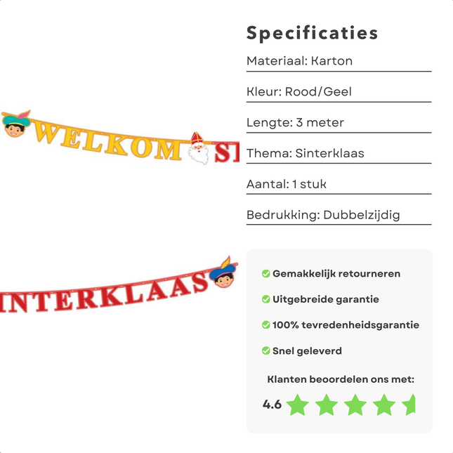 Cheqo® Sinterklaas Slinger 3M - Welkom Sinterklaas - Sinterklaas Versiering - Sint Vlaggenlijn - Vlaggetjes - Feestelijke Sint en Piet Versiering