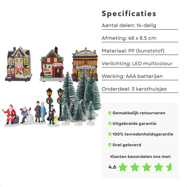 Cheqo® Verlichte Kersthuisjes - Kersttafereel - Kerstdorp - Kerstdecoratie - Miniatuur Winterdorp - LED Decoratie