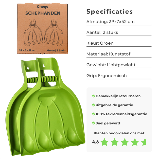 Cheqo® Schephanden - Bladscheppen - Hark - Bladschepper - Bladverzamelaars Set - Kunststof Groen