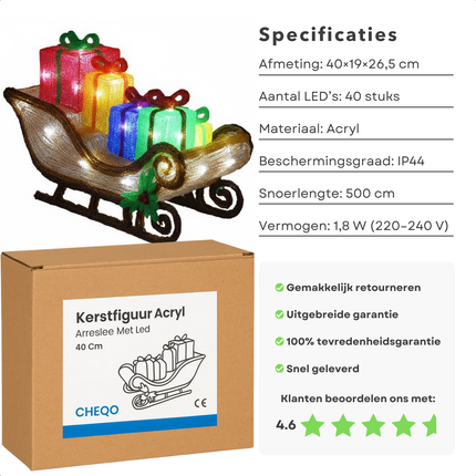 Cheqo® Kerstfiguur Arreslee Met Led - 40 cm - Kerstverlichting Binnen En Buiten - IP44 - Led Verlichting - Kerstdecoratie - Timer Functie - Energiezuinig - Spatwaterdicht - 40 Leds - Acryl Materiaal - Kerstversiering