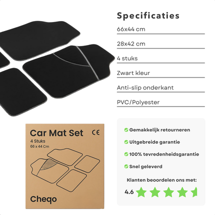 Cheqo® 4 Stuks Automatten - Auto Vloermatten - Anti-SlIP Laag - Zwart/Wit Automatten - Pvc/Polyester Materiaal - Universele Automatten - Voor En Achter - Stijlvol Auto Interieur - Eenvoudig Schoon Te Maken - Automat Set
