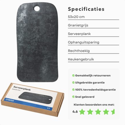 Cheqo® Granieten Serveerplank - Granieten Kaasplank - Granieten Tapasplank - Granieten Borrelplank - Serveerplank Graniet - Kaasplank Graniet - Tapasplank Graniet - Borrelplank Graniet
