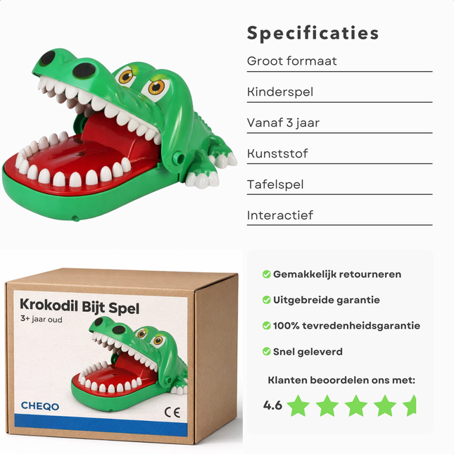 Cheqo® Krokodil Met Kiespijn Spel - Bijtende Krokodil Spel - Krokodil Bijt Spel - Krokodil Tanden Spel - Bijtspel Krokodil - Krokodil Spelletje - Krokodil Actiespel - Krokodil Reactiespel - Krokodil Drankspel