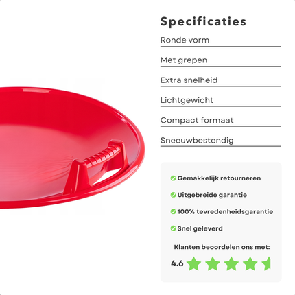 Cheqo® Ronde Slee - Sneeuwslee - Snelle Slee - Slede - Glijschotel - Kinderslee - Rood met Grepen