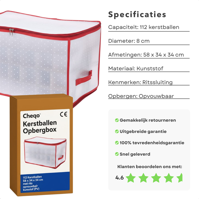 Cheqo® Kerstballen Opbergdoos - Opvouwbare Opbergdoos - Opbergbox Voor Kerstballen - Kerstdecoratie Opbergen - Opbergood Voor Kerstballen - Opbergdoos Met Rits - Kunststof Opbergdoos - Kerstbal Organizer